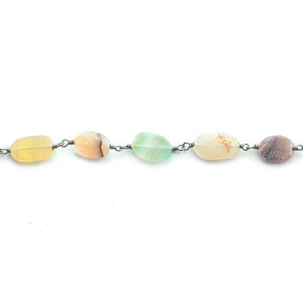 8x7mm-14x8mm Matte Fluorite Plain Nugget Black Gold Chain by the Foot 19 pieces - The Bead Traders