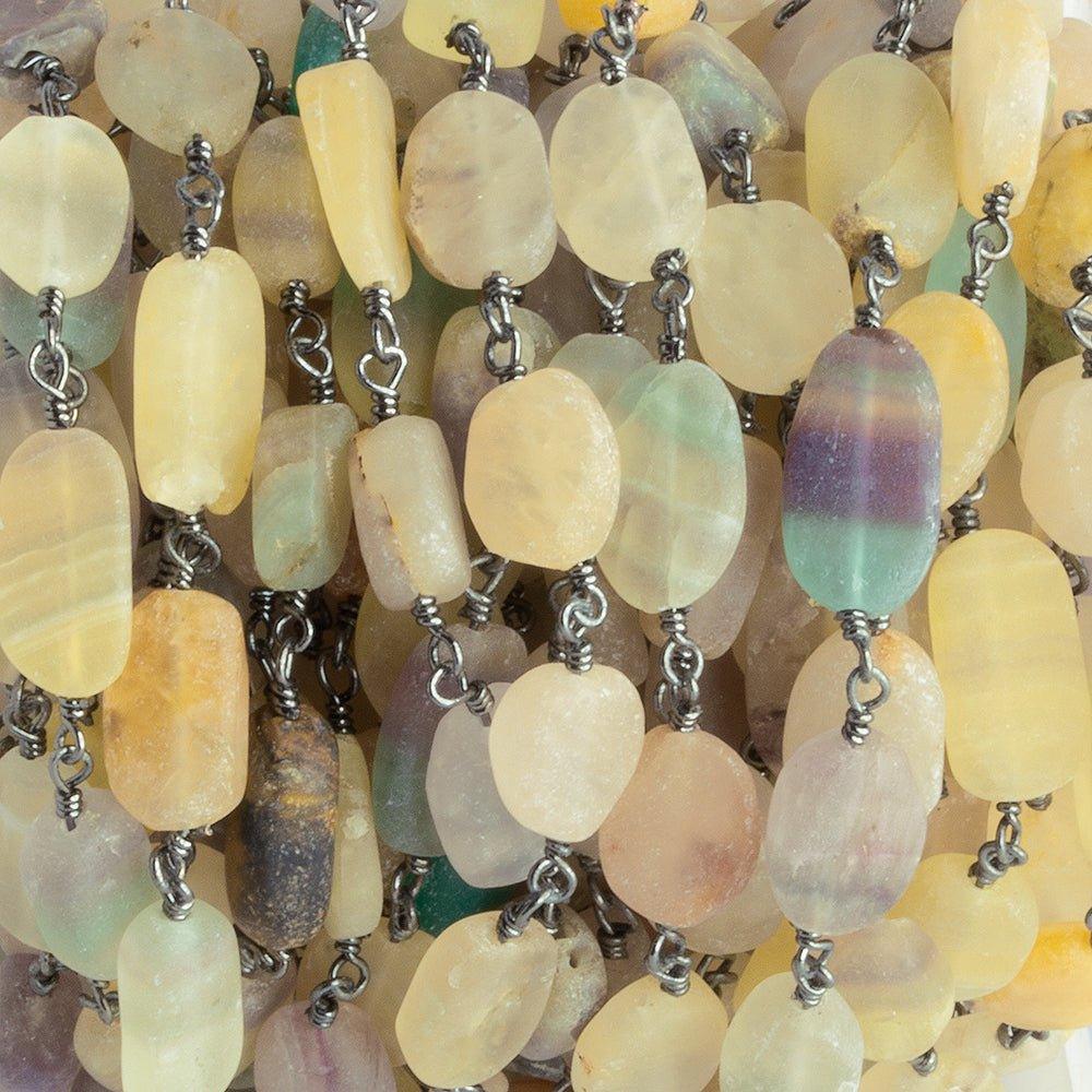 8x7mm-14x8mm Matte Fluorite Plain Nugget Black Gold Chain by the Foot 19 pieces - The Bead Traders