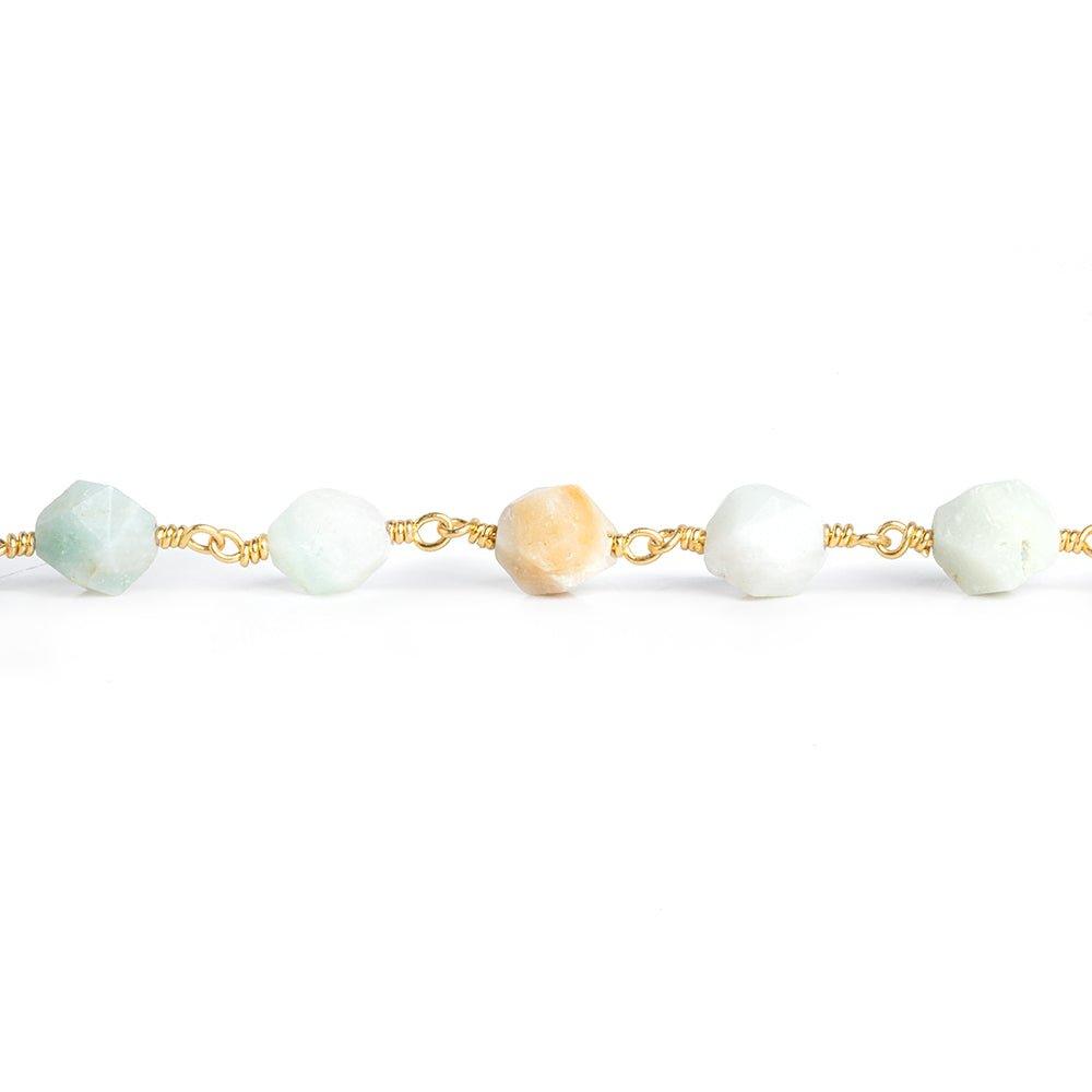 8x7mm Amazonite Star Cut Faceted Round Gold Chain by the Foot 20 Pieces - The Bead Traders