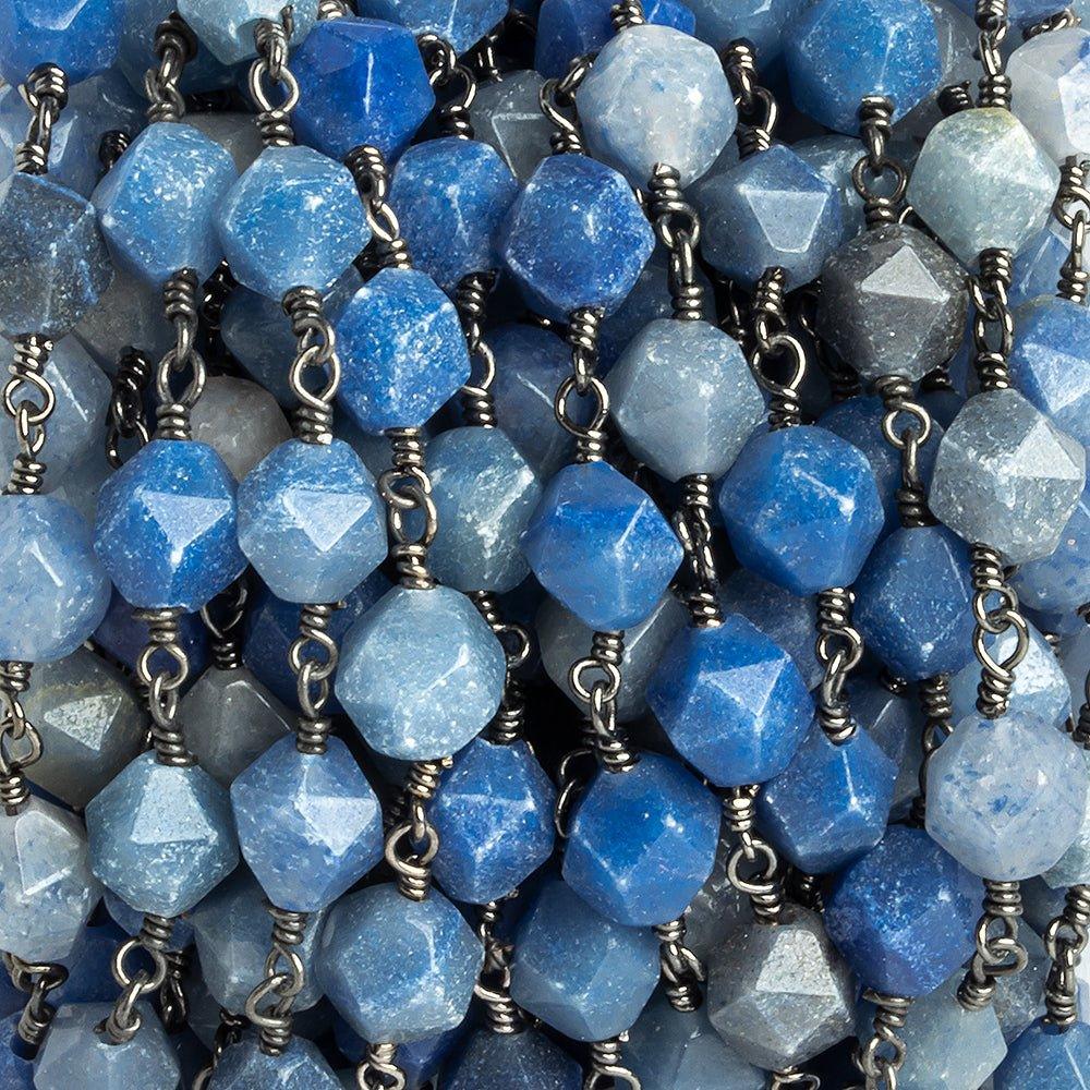 8x7mm Angelite Star Cut Faceted Round Black Gold Chain by the Foot 21 pieces - The Bead Traders