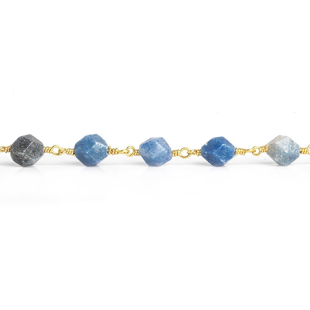 8x7mm Angelite Star Cut Faceted Round Gold Chain by the Foot 21 Pieces - The Bead Traders