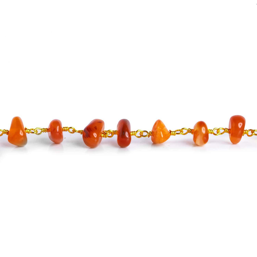 8x7mm Carnelian Plain Nugget Gold Plated Chain 38 beads - The Bead Traders