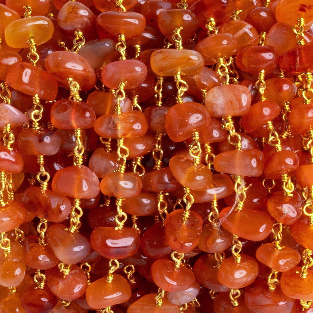 8x7mm Carnelian Plain Nugget Gold Plated Chain 38 beads - The Bead Traders