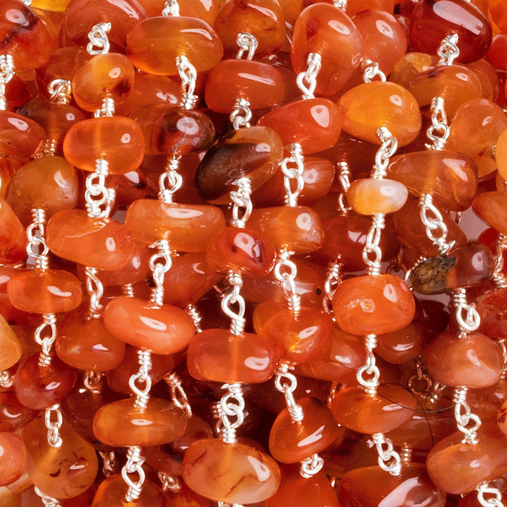 8x7mm Carnelian Plain Nugget Silver Plated Chain 38 beads - The Bead Traders