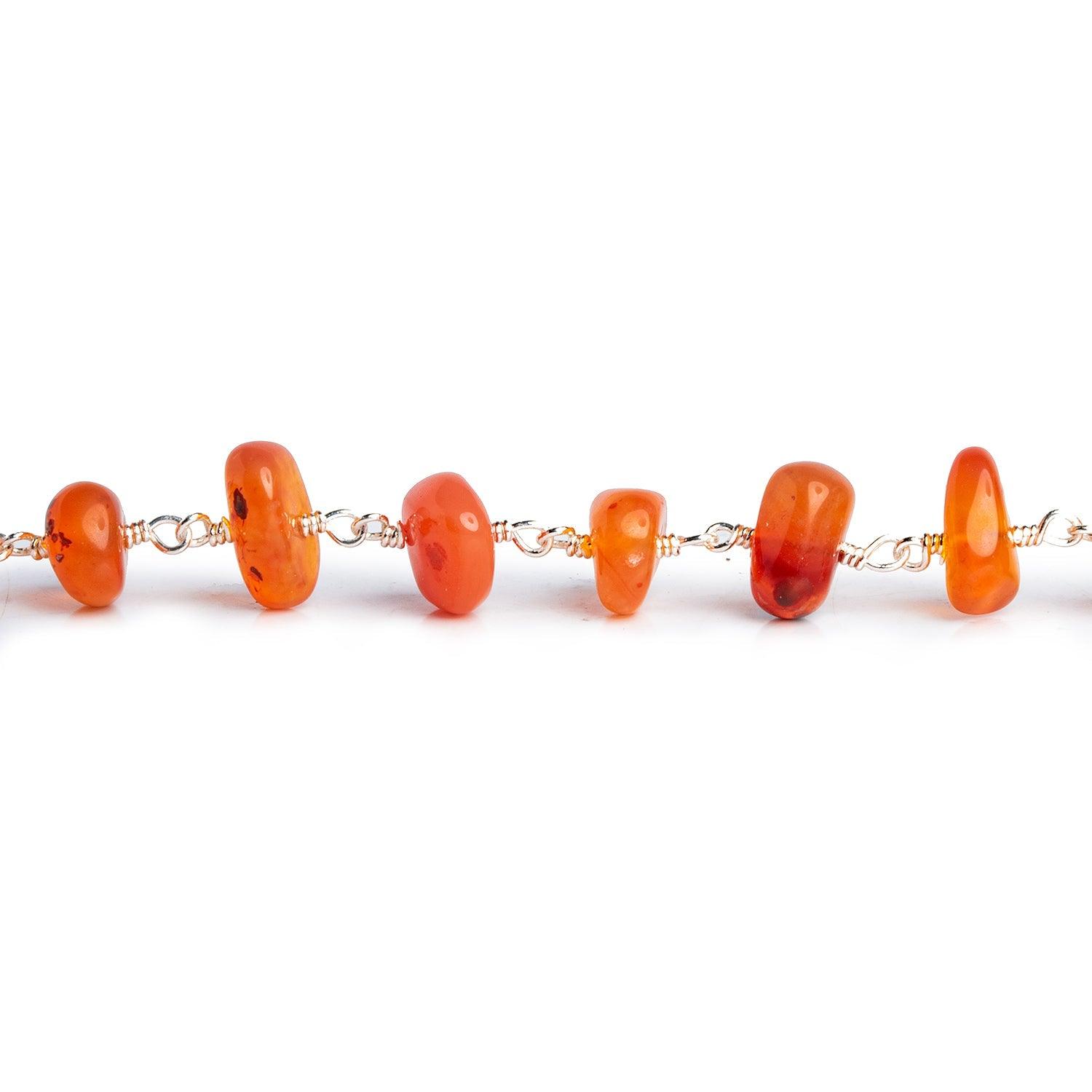 8x7mm Carnelian Plain Nugget Silver Plated Chain 38 beads - The Bead Traders