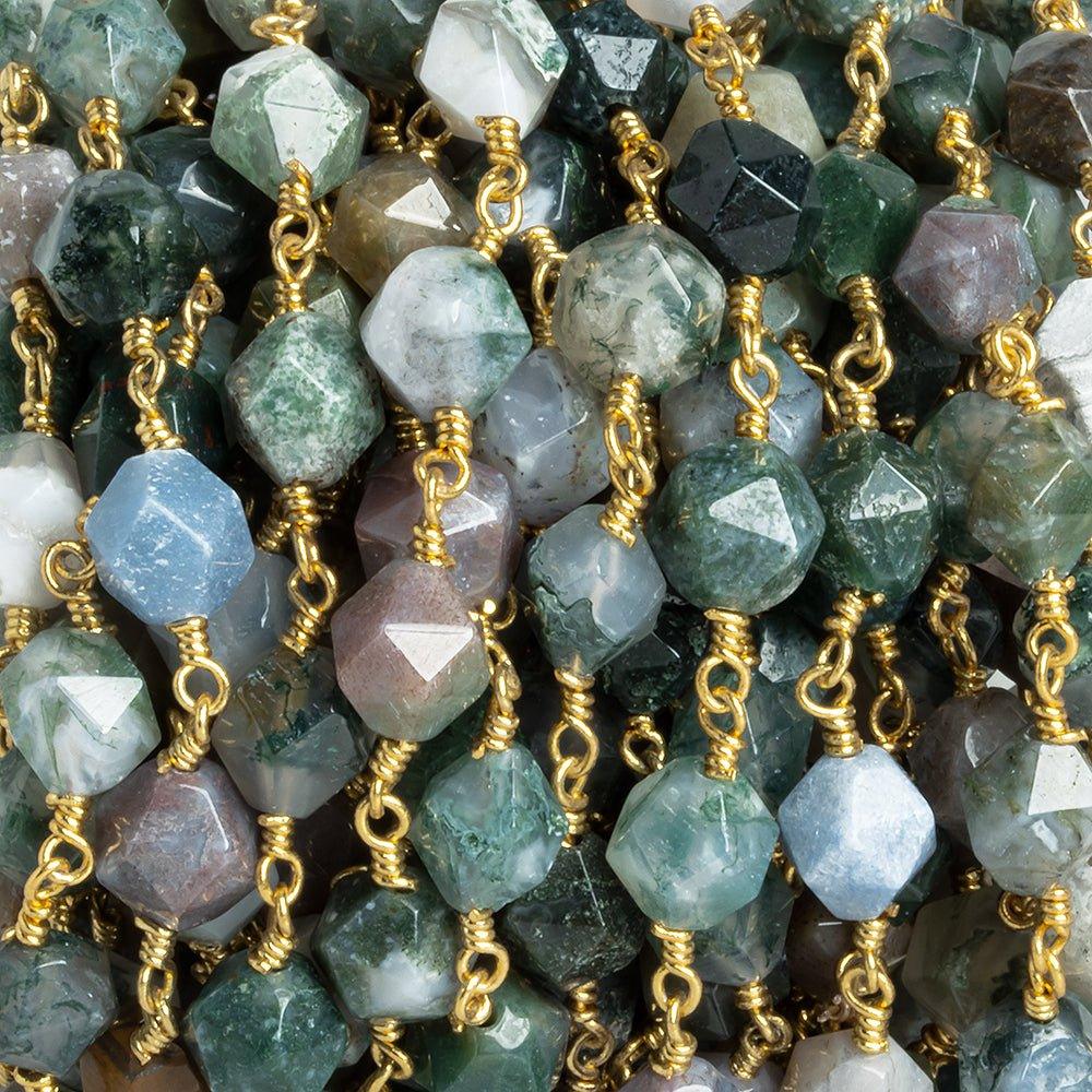 8x7mm Fancy Jasper Star Cut Faceted Round Gold Chain by the Foot 20 pieces - The Bead Traders