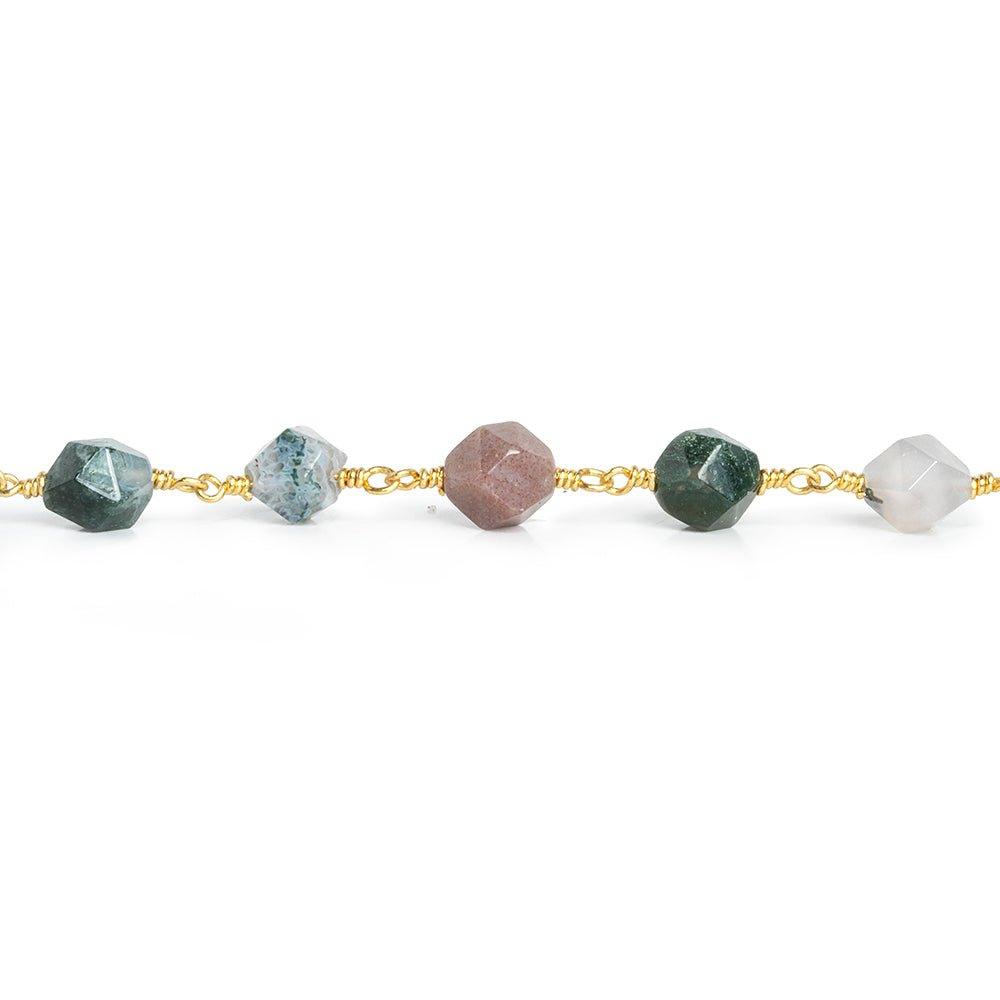 8x7mm Fancy Jasper Star Cut Faceted Round Gold Chain by the Foot 20 pieces - The Bead Traders