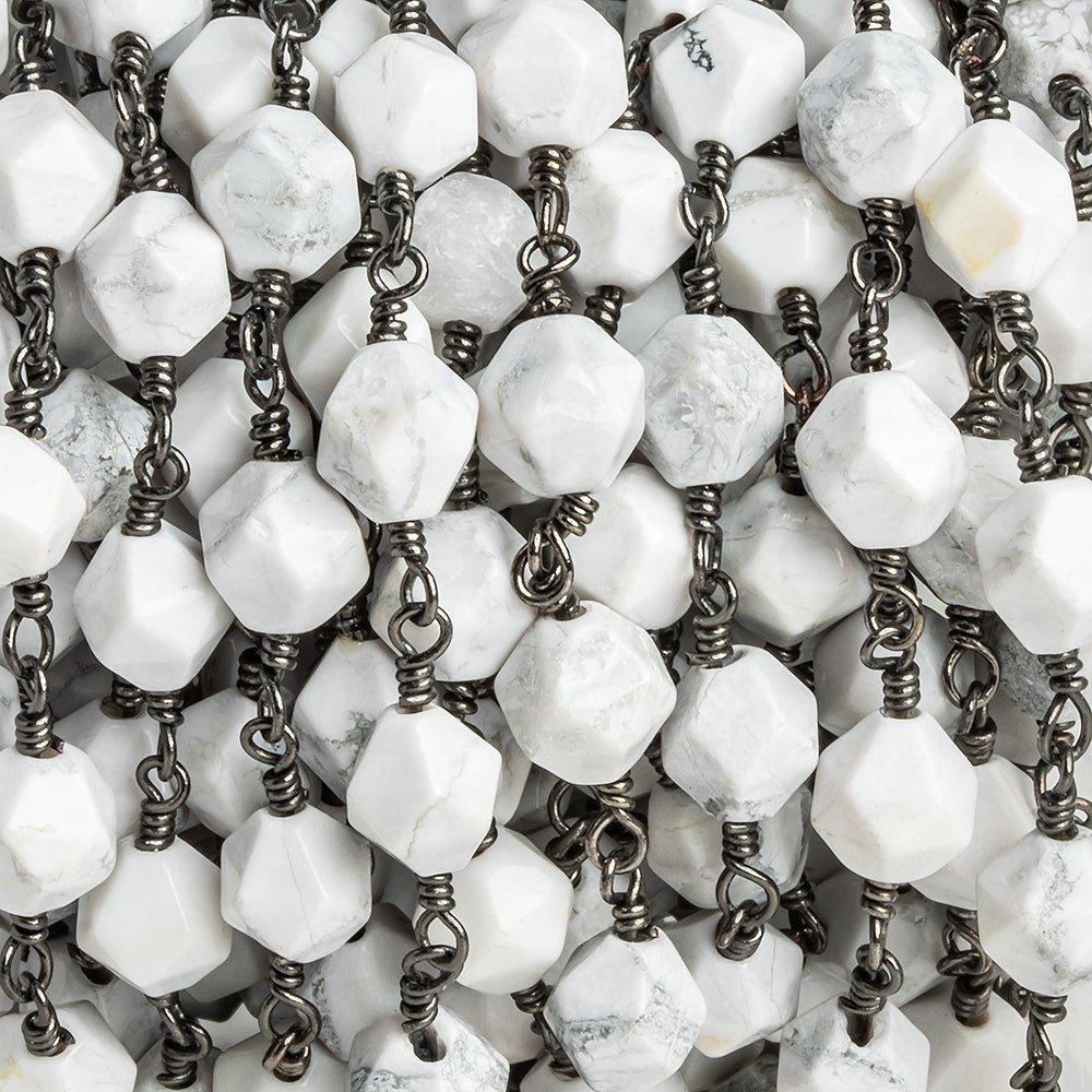 8x7mm Howlite Star Cut Faceted Round Black Gold Chain by the Foot 20 pieces - The Bead Traders