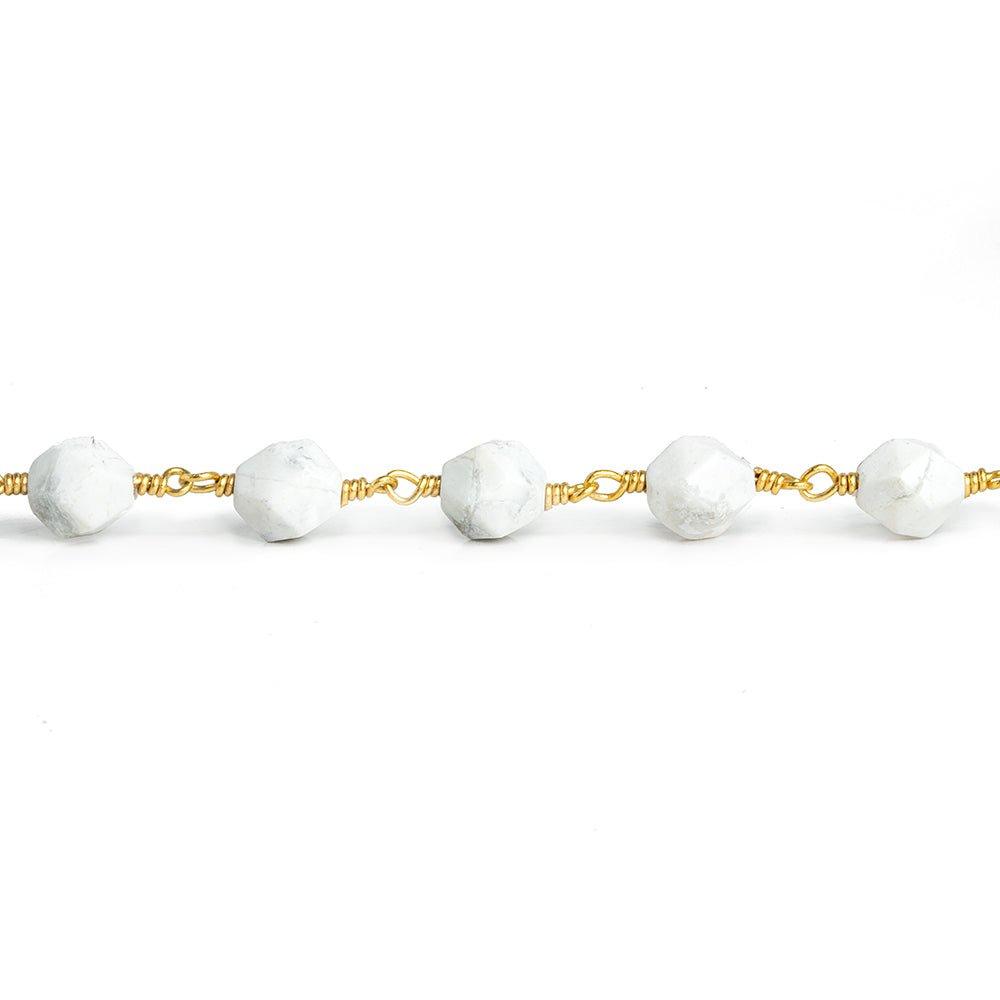 8x7mm Howlite Star Cut Faceted Round Gold Chain by the Foot 21 pieces - The Bead Traders
