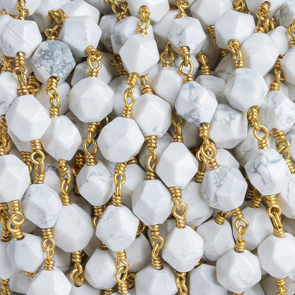 8x7mm Howlite Star Cut Faceted Round Gold Chain by the Foot 21 pieces - The Bead Traders