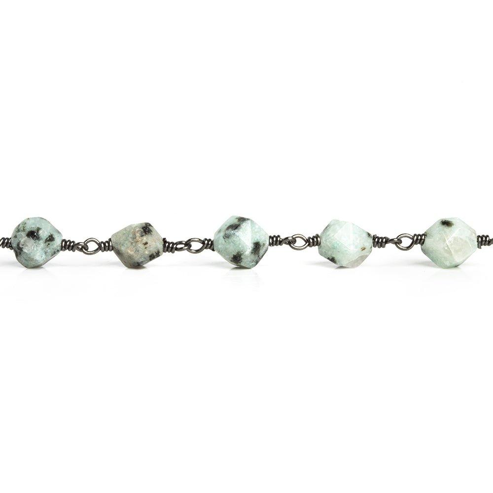8x7mm Lotus Dalmatian Jasper Star Cut Faceted Round Black Gold Chain by the Foot 20 Pieces - The Bead Traders