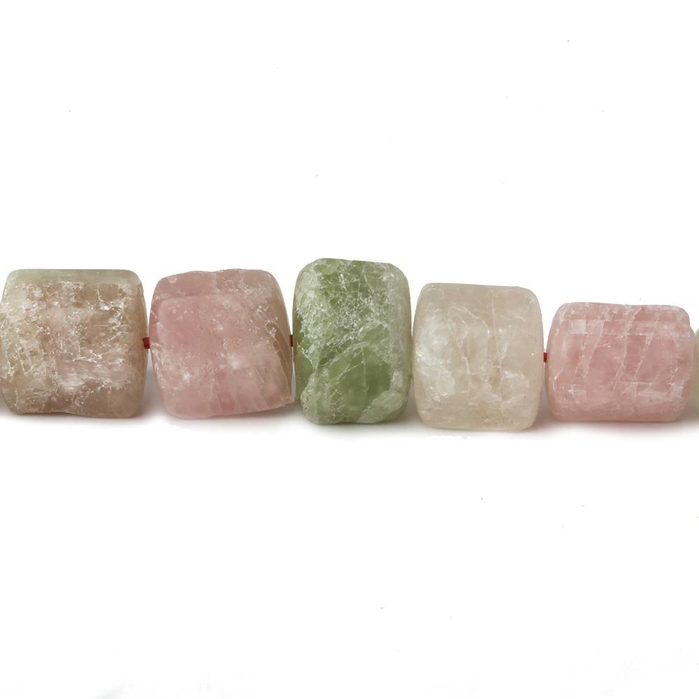 8x8-14x13mm Frosted Afghani Pink & Green Tourmaline plain natural crystal 16 inch 39 beads - The Bead Traders