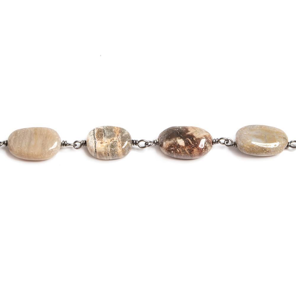 8x8-14x8mm Petrified Wood Jasper nugget Black Chain by the foot 18 pcs - The Bead Traders