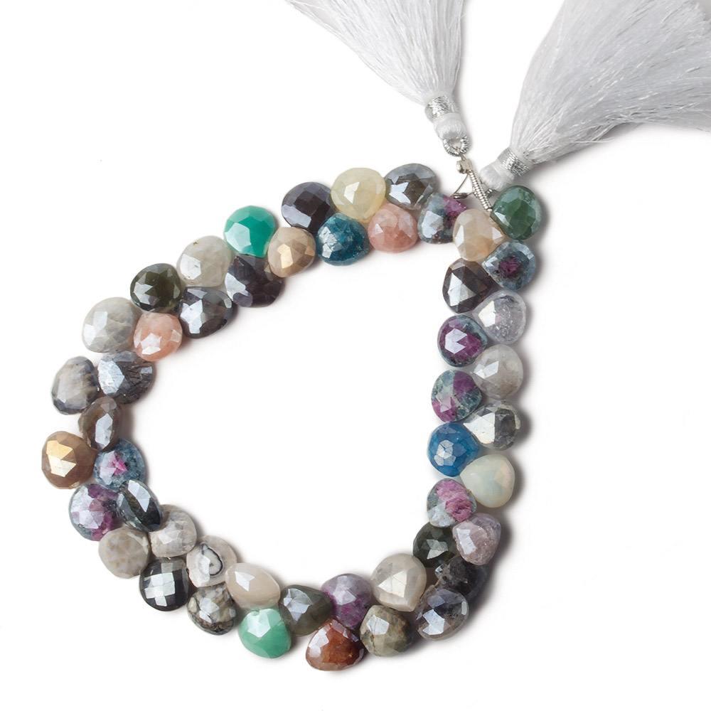 8x8-9x9mm Mystic Multi-Gemstone faceted hearts 43 pieces 8 inch - The Bead Traders