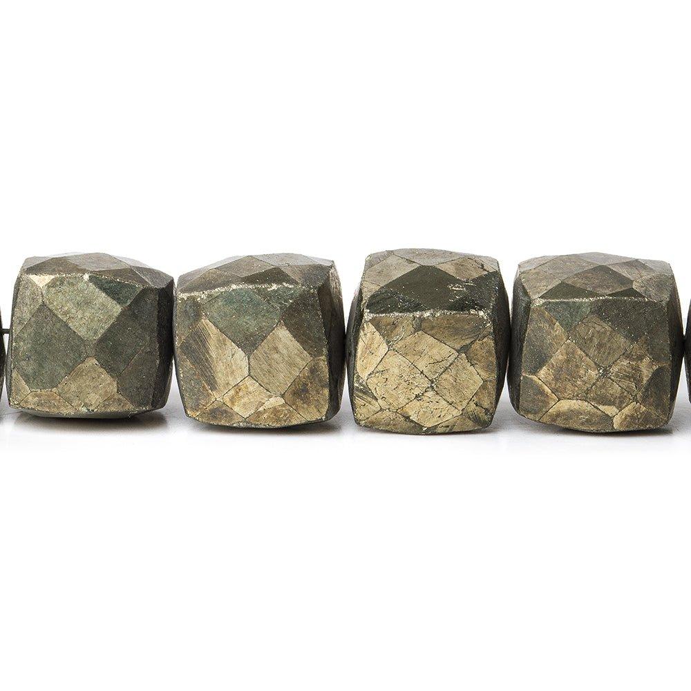 9-10mm Golden Pyrite Faceted Cube Beads 8 inch 18 pieces - The Bead Traders