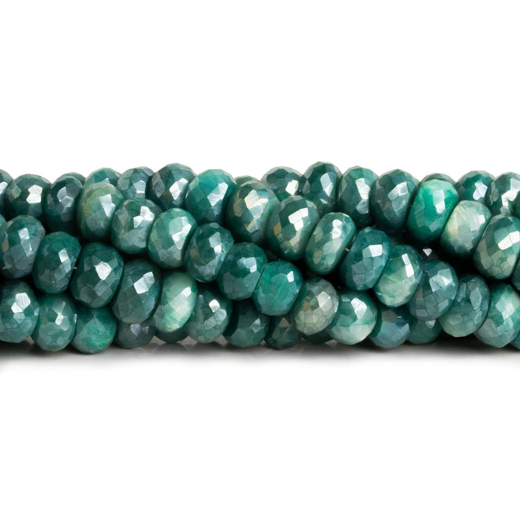 9-10mm Mystic Green Moonstone Faceted Rondelles 8 inch 34 beads - The Bead Traders