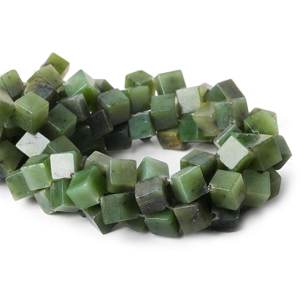 9-10mm Nephrite corner drilled plain cube beads 16 inch 30 pieces - The Bead Traders