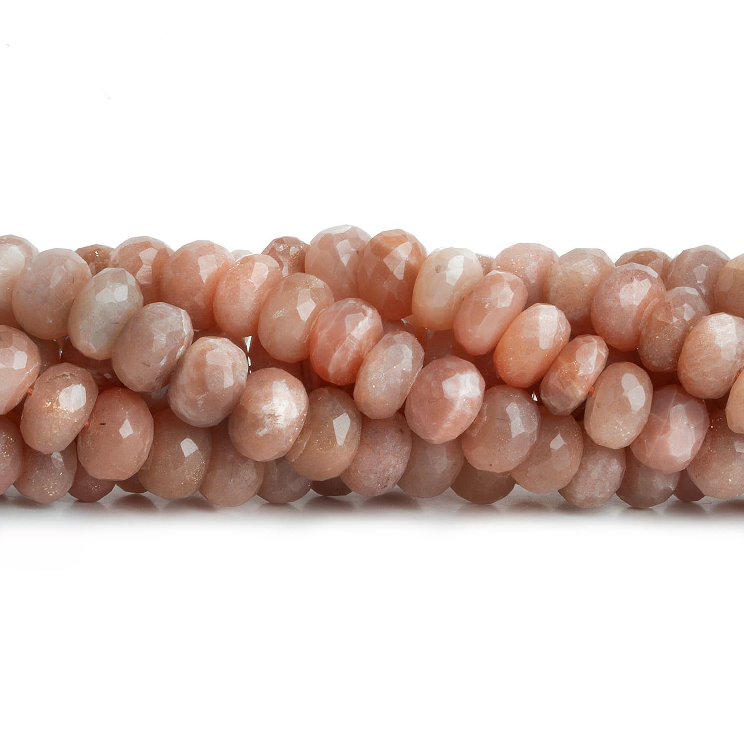 9-10mm Peach Moonstone Faceted Rondelles 12 inch 53 beads - The Bead Traders
