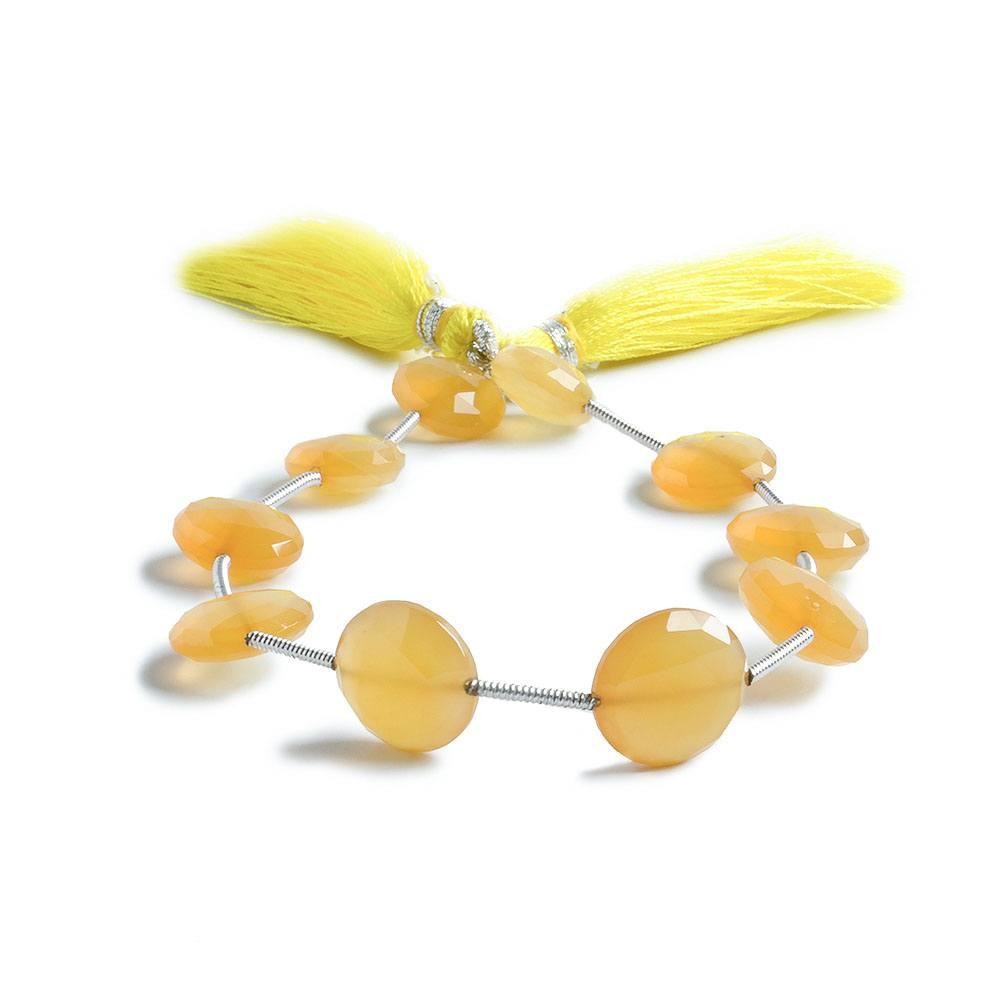 9-11mm Daffodil Yellow Chalcedony faceted coin beads 7.5 inch 10 pieces - The Bead Traders