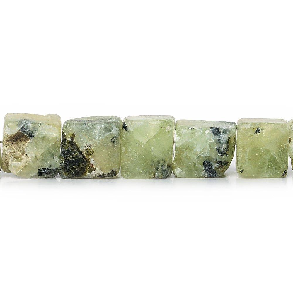 9-11mm Frosted Prehnite Hammer Faceted Cube Beads 8 inch 19 pieces - The Bead Traders