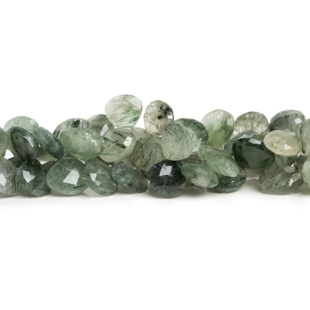 9-11mm Green Tourmalinated Quartz Hearts 7.5 inch 43 beads - The Bead Traders