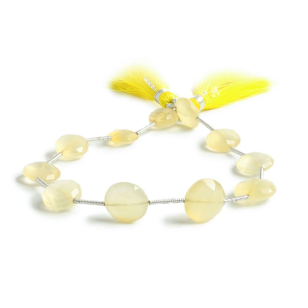 9-11mm Warm Chiffon Yellow Chalcedony faceted coin beads 7 inch 11 pieces - The Bead Traders