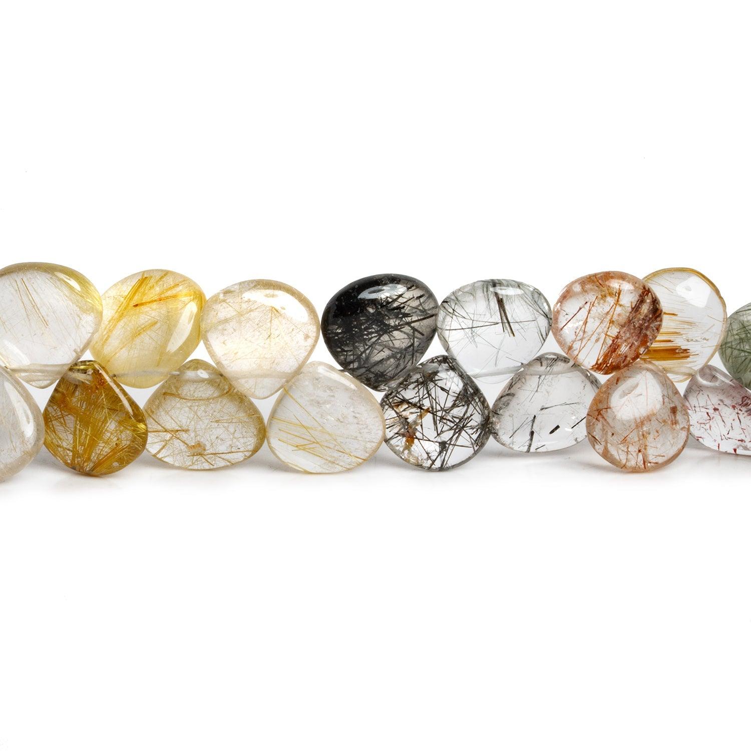 9-12mm Multi Rutilated Quartz Hearts 8 inch 43 beads - The Bead Traders