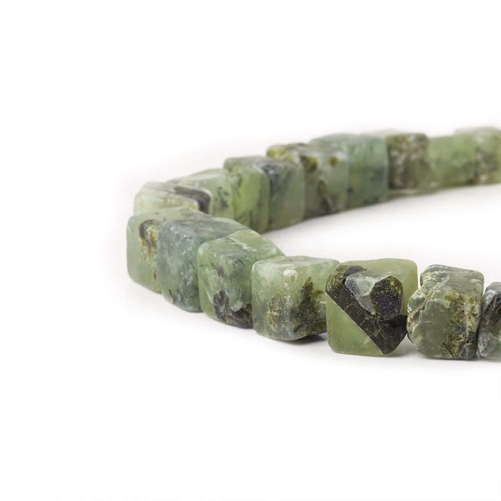 9-13mm Frosted Prehnite Hammer Faceted Cube Beads 8 in 18 pcs - The Bead Traders