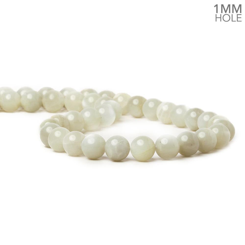 9.5-10mm Grey & Cream Moonstone plain rounds 38 beads 15 inch - The Bead Traders