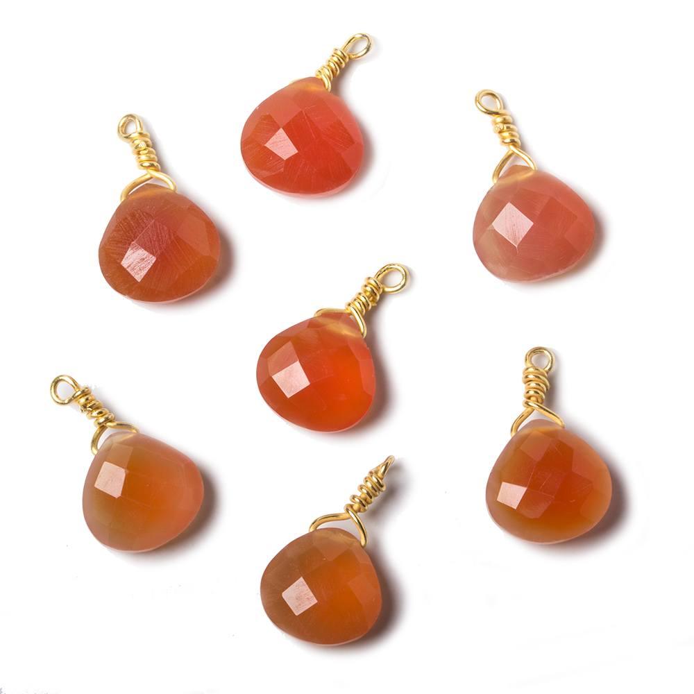 9.5mm Light Carnelian heart Vermeil Wire Wrapped Pendant focal bead 1 pc - The Bead Traders