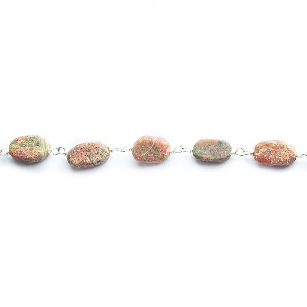 9.5x5.5mm-12x6mm Unakite Plain Oval Silver Chain by the Foot 21 pieces - The Bead Traders