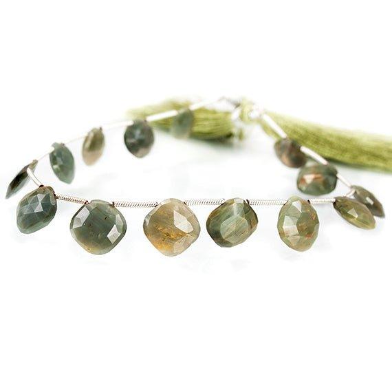 9mm-11mm Cat's Eye Green Quartz Top Drilled Faceted Pillow Bead 8 inch 14 bead - The Bead Traders
