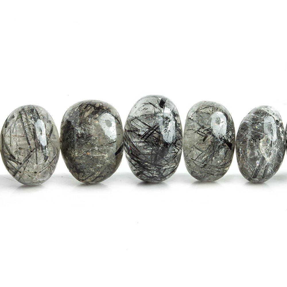 9mm-16mm Black Tourmalinated Quartz Plain Rondelle Beads 16 inch 47 pieces - The Bead Traders