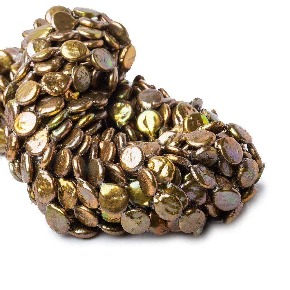 9mm Copper Brown Coin Freshwater Pearl Strand 38 pieces - The Bead Traders