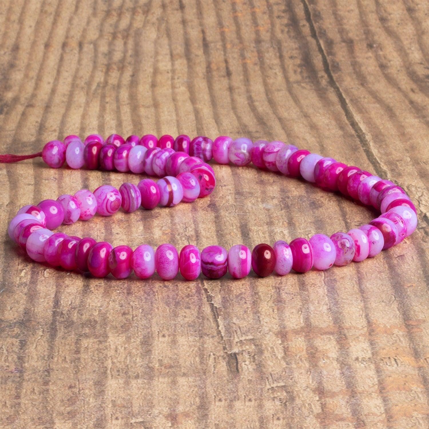 9mm Fuschia Opal Plain Rondelles 16 inch 65 beads - The Bead Traders