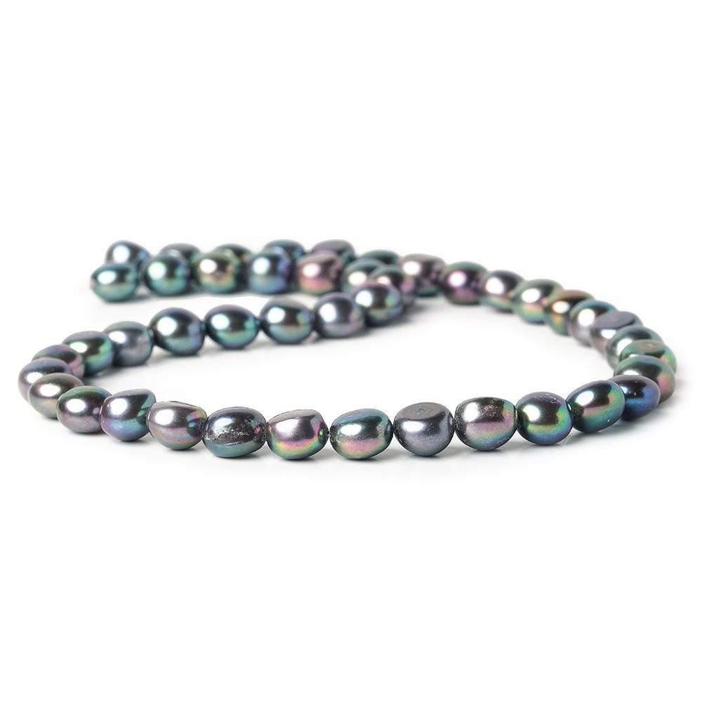 9mm Peacock Navy Button Freshwater Pearls 16 inch 45 pieces - The Bead Traders