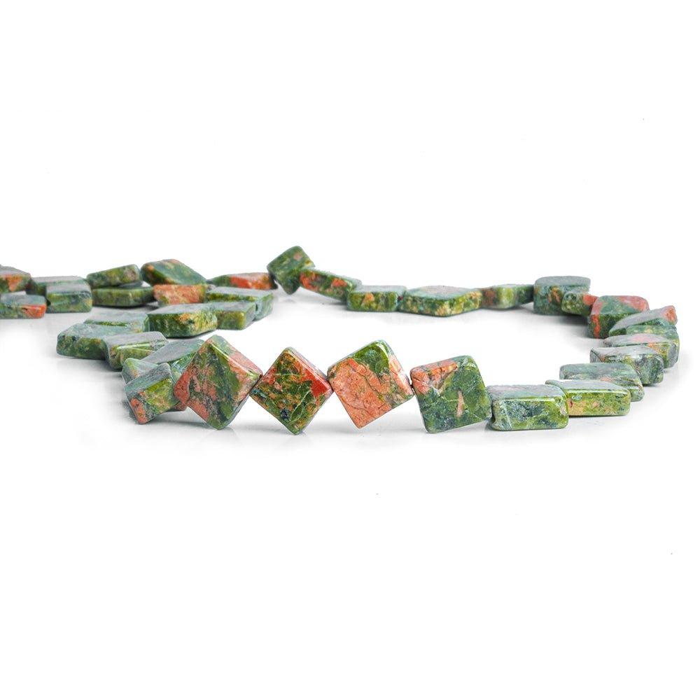 9mm Unakite Faceted Square Beads, 14 inch - The Bead Traders