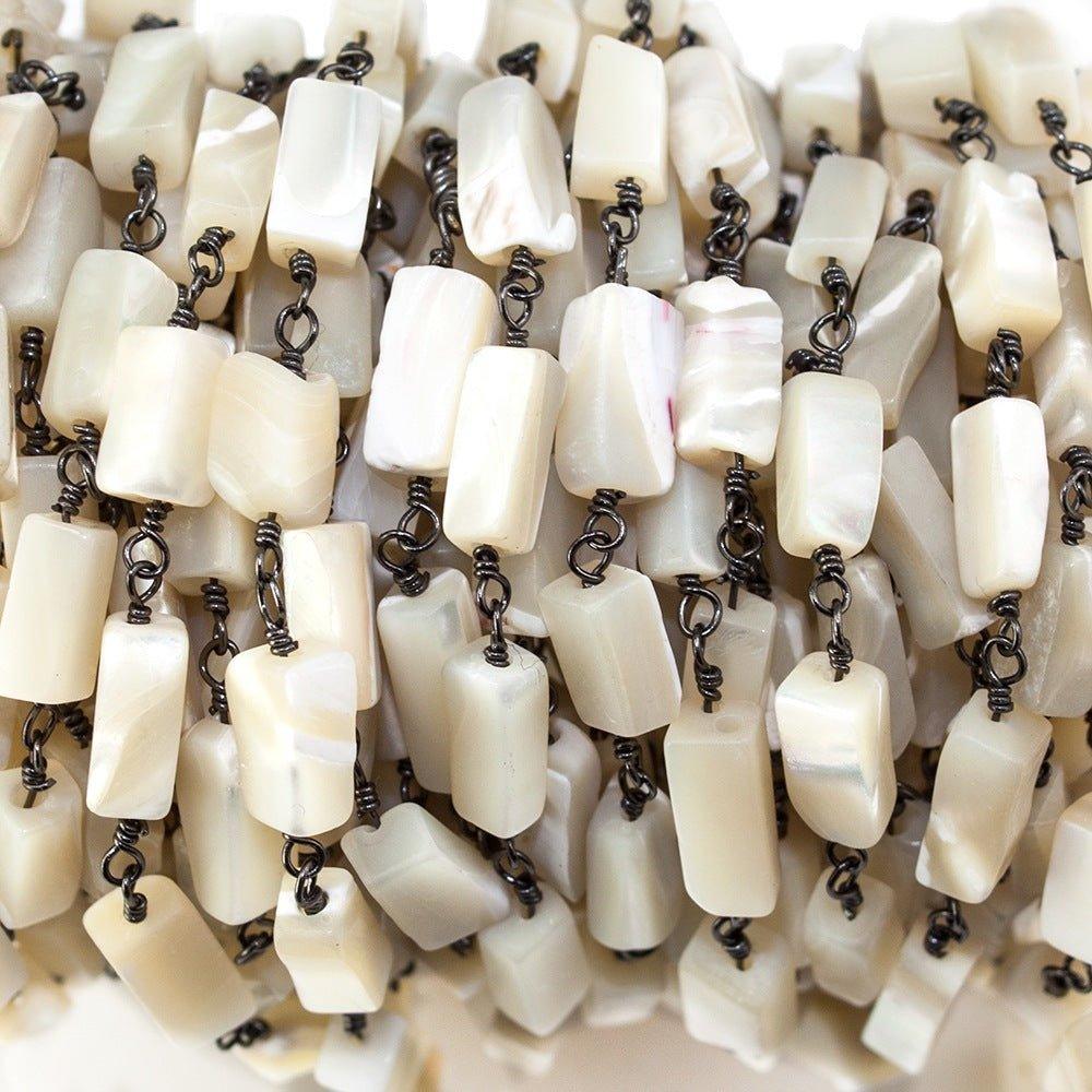9x4.5mm Natural Mother of Pearl Black Gold Chain sold by the foot - The Bead Traders