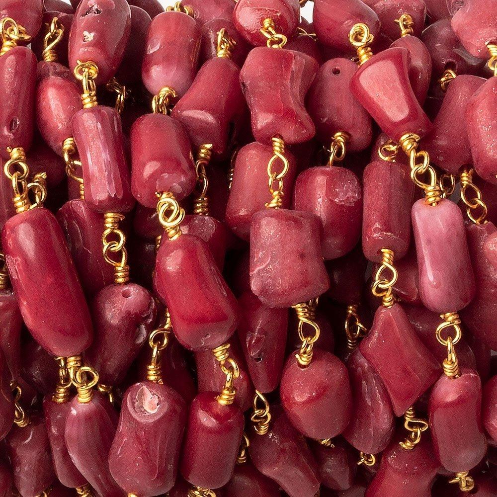 9x4mm Red Bamboo Coral Gold plated Chain by the foot - The Bead Traders