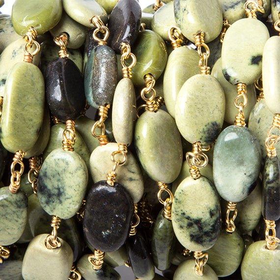9x6-13x7mm Serpentine plain oval Gold Rosary Chain by the foot 20 beads - The Bead Traders