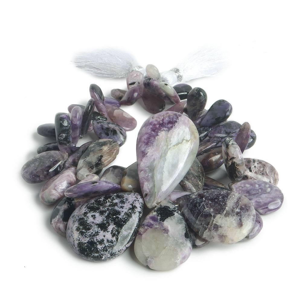 9x6-30x18mm Charoite plain pear beads 7 inch 53 pieces - The Bead Traders