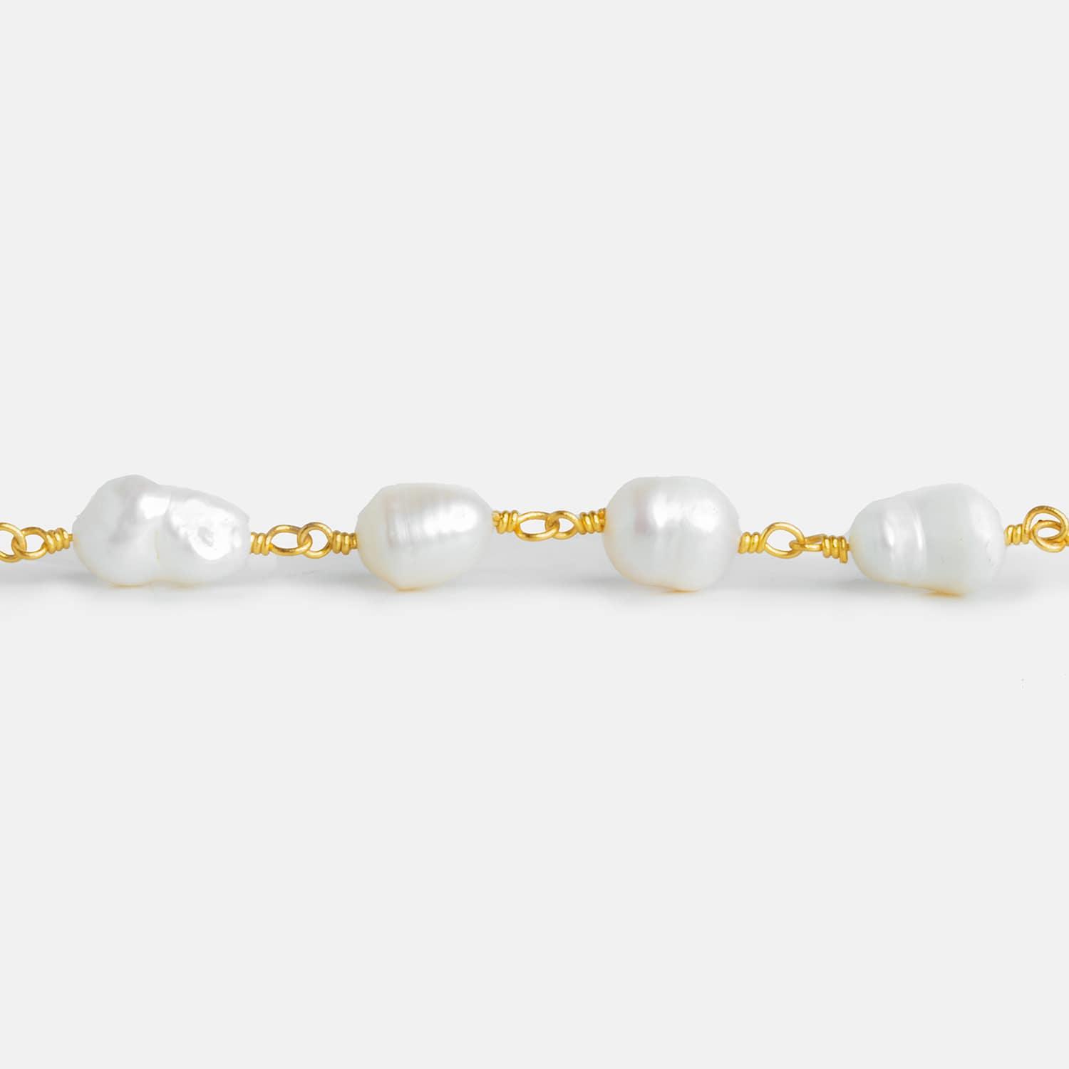 9x6mm White Baroque Freshwater Pearl Gold Chain - The Bead Traders
