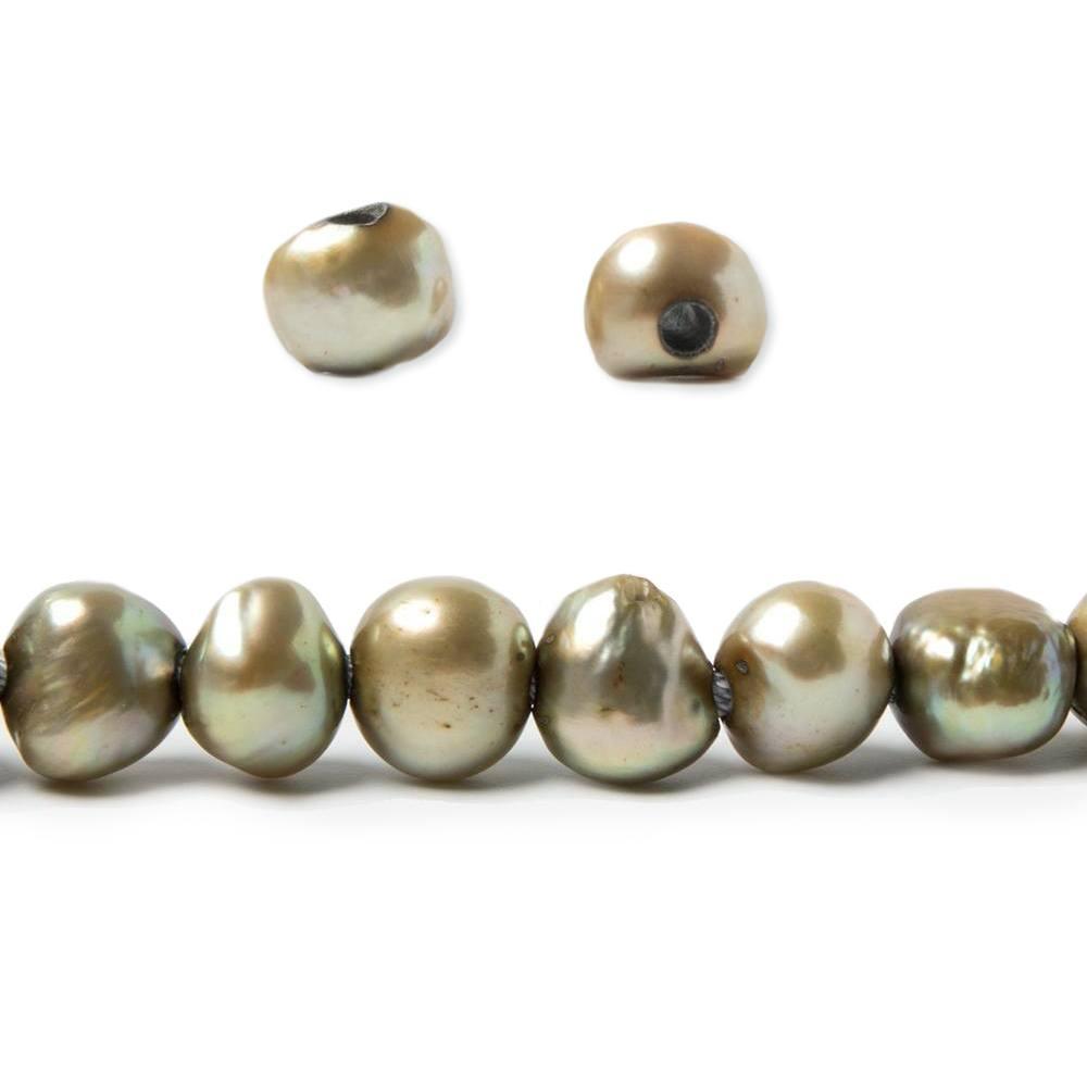 9x7.5-10.5x8.5mm Pea Green Baroque 2.5mm Large Hole Pearls 15 inch 48 pcs - The Bead Traders
