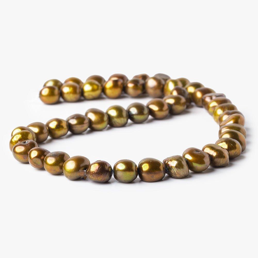 9x8-11x10mm Golden Green Side Drilled Baroque Freshwater pearls 15 inch 45 pieces - The Bead Traders