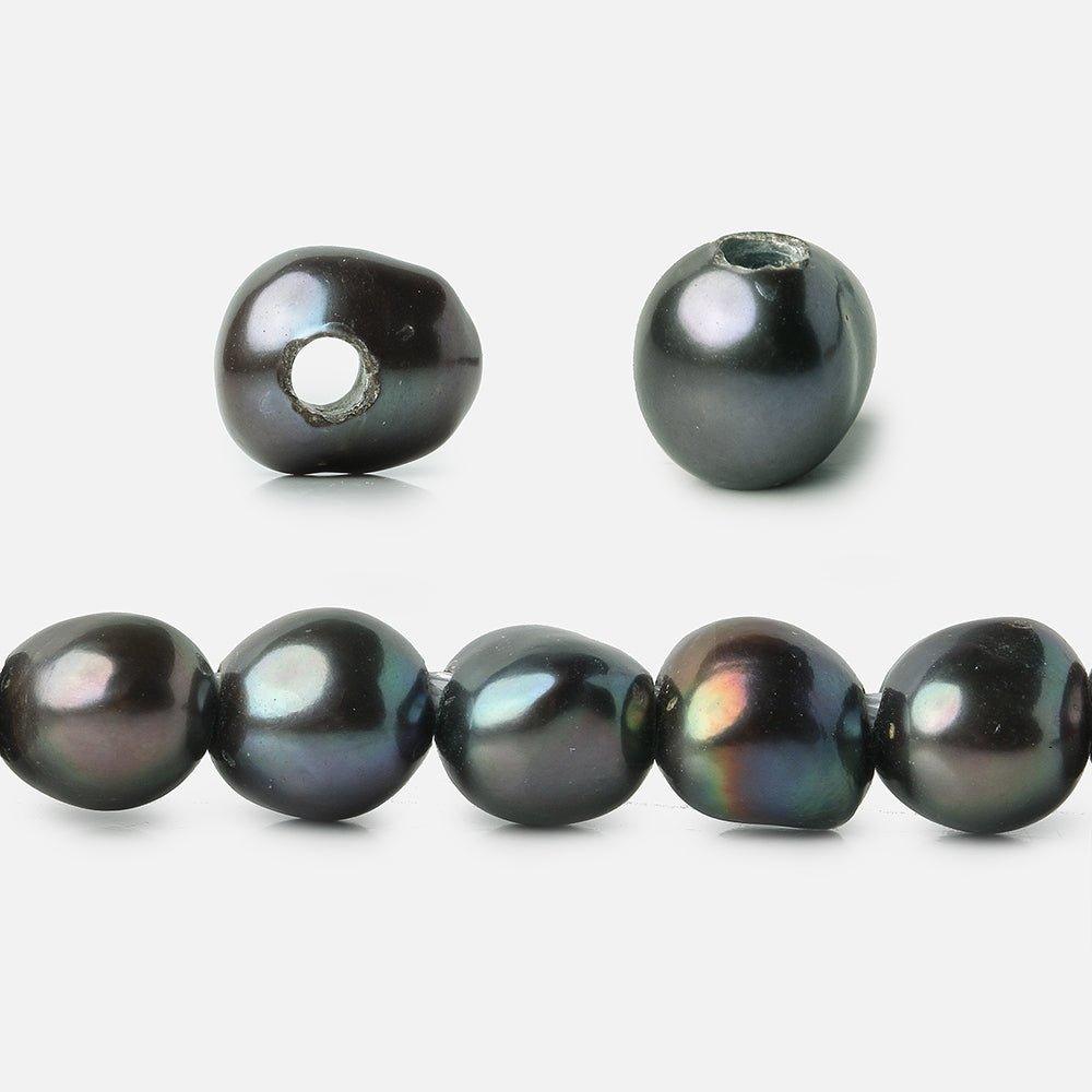 9x8-11x8mm Dark Peacock 2.5mm Large hole Pearls 15 inch 45 pcs - The Bead Traders