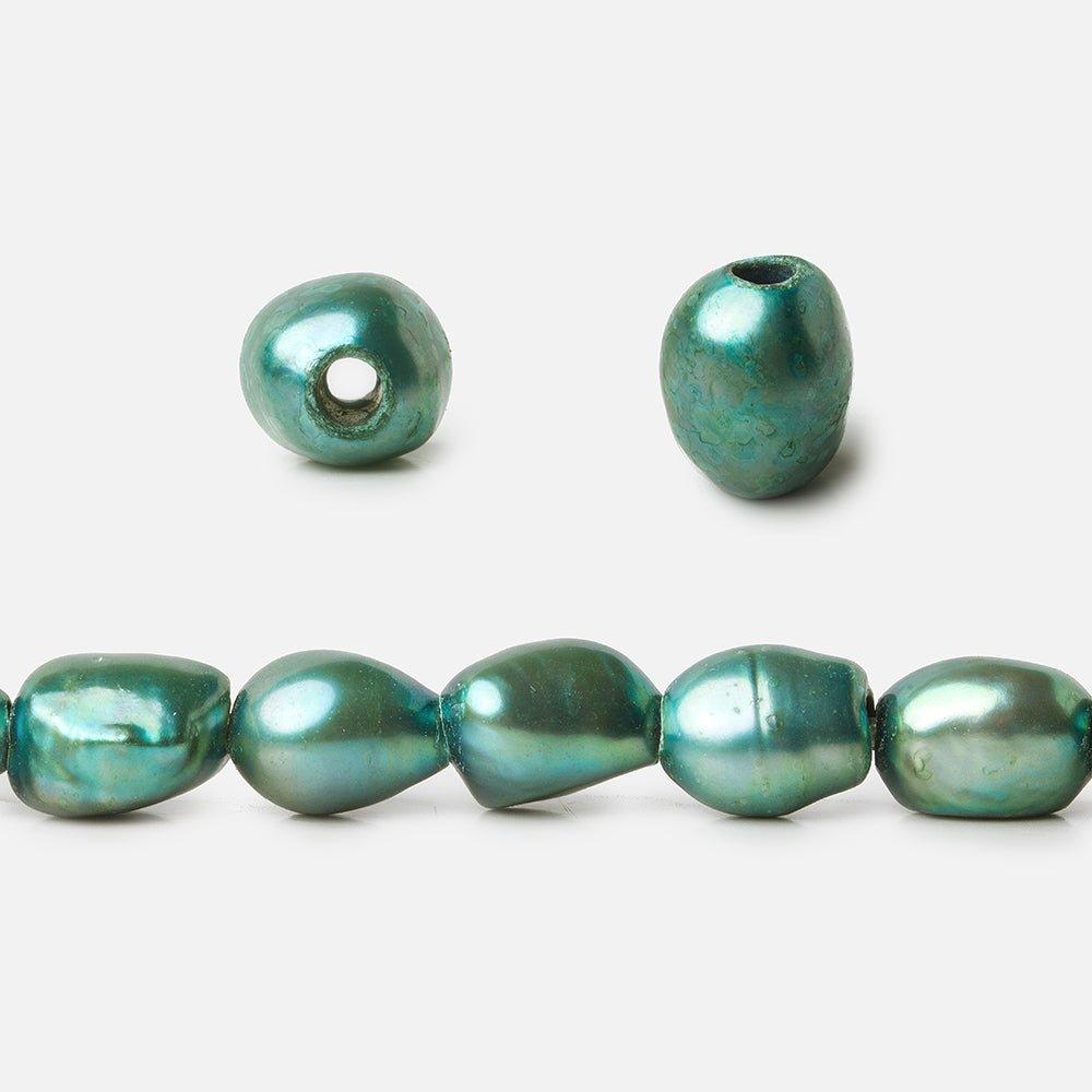 9x8-11x9mm Teal Baroque 2.5mm Large Hole Pearls 8 inch 19 pcs - The Bead Traders