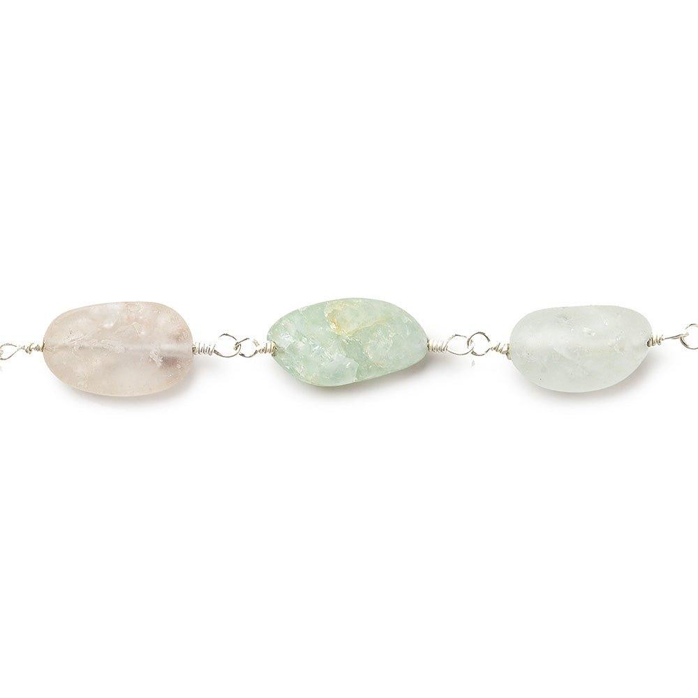 9x8-12x7mm Matte Aquamarine plain nugget Silver Chain by the foot 19 beads - The Bead Traders