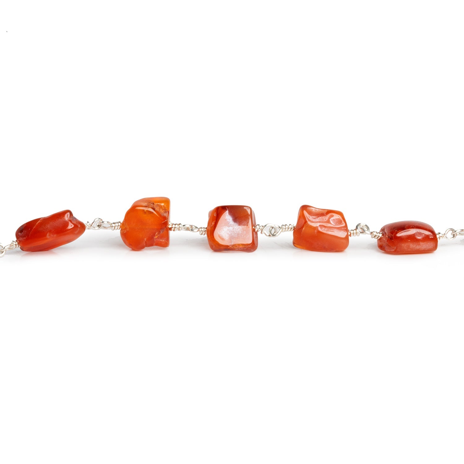 9x8mm Carnelian Hammer Faceted Nugget Silver Chain - The Bead Traders