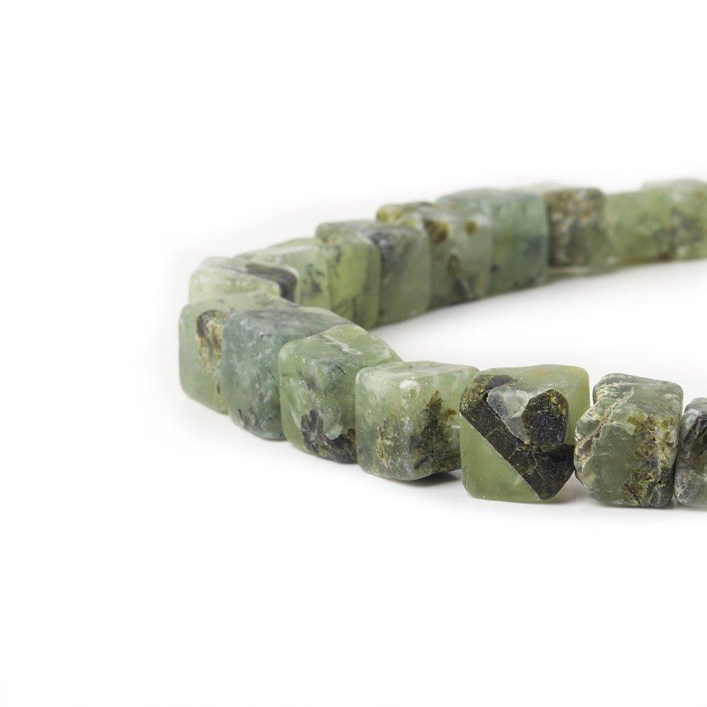 9x9-13x13mm Frosted Prehnite Hammer Faceted Cube Beads 8 inch 18 pieces - The Bead Traders