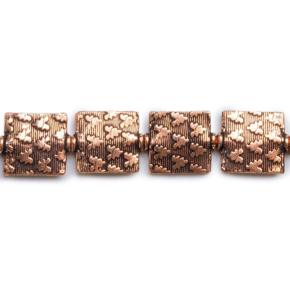 Antiqued Copper Embossed Heart Square Beads 8 inch 15 pieces - The Bead Traders